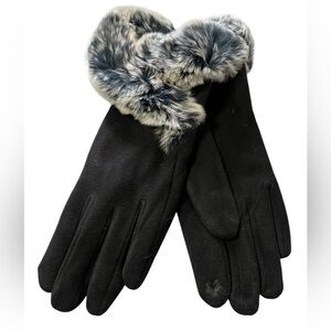 BLACK FUR TRIMMED GLOVES NWT PHONE USE CAPABLE FINGER TIP